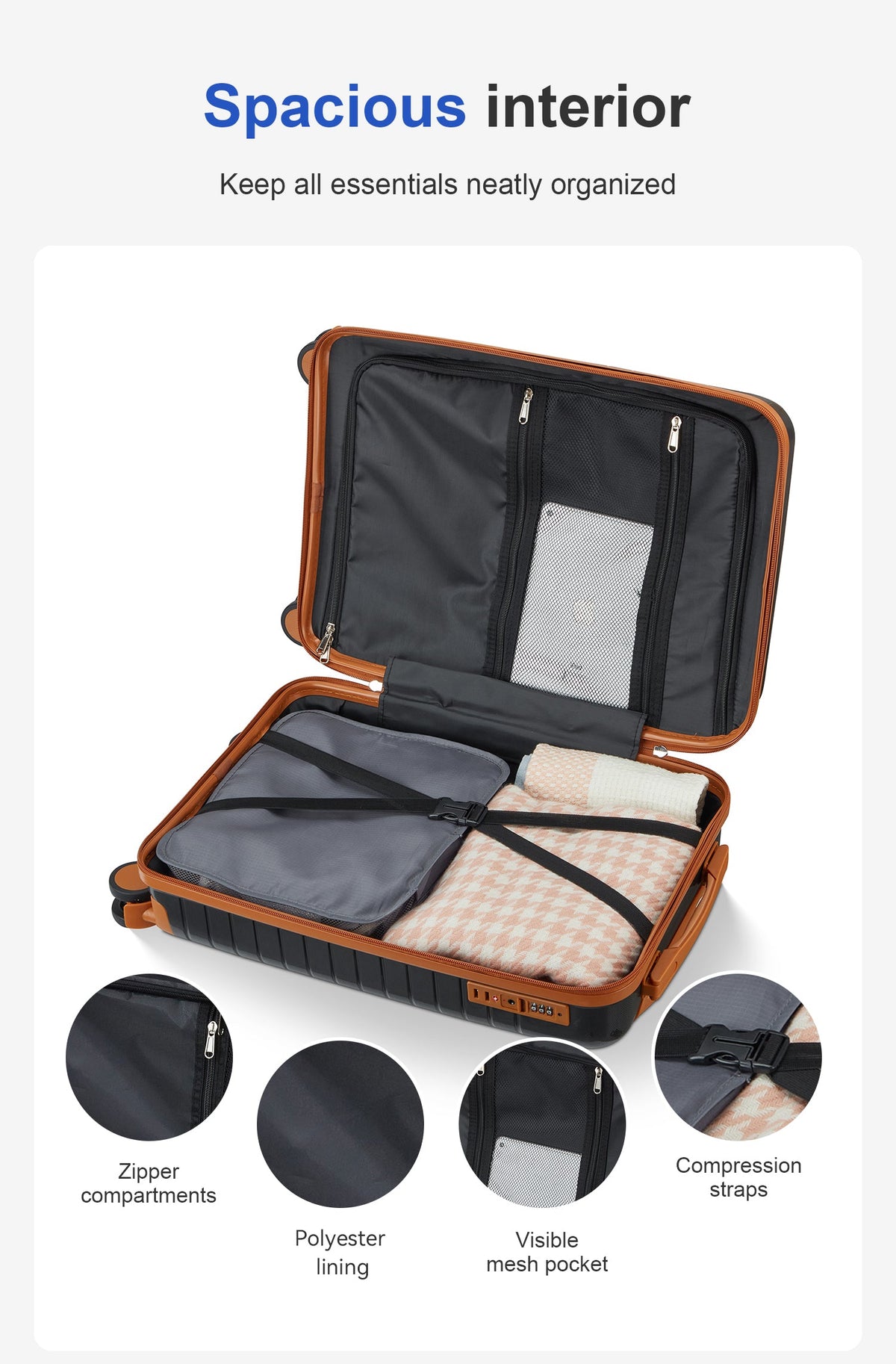 HouseOfZazla 5-piece polypropylene hardside luggage set with spinner wheels in assorted sizes
