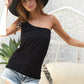 BiBi Rayon Span Knit One Shoulder Top with Leopard Ribbon - Farnelli