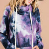 BiBi Brushed Tie Dye Overlapped Turtle Neck Sweatshirt - PURPLE/NAVY