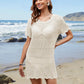 Openwork Round Neck Short Sleeve Cover-UP - Farnelli