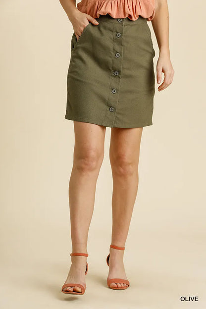 Umgee Button Down Skirt with Pockets - Farnelli
