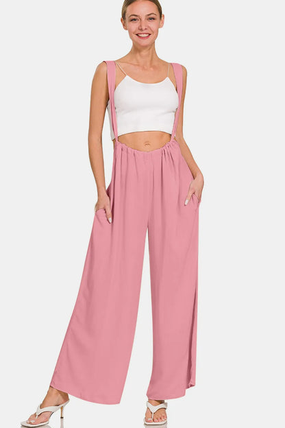 Zenana Pocketed Wide Strap Wide Leg Overalls - Farnelli