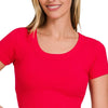 Zenana Ribbed Scoop Neck Crop Short Sleeve Top - RUBY