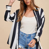 Annie Wear Striped Dropped Shoulder Button Up Shirt - Black/Ivory