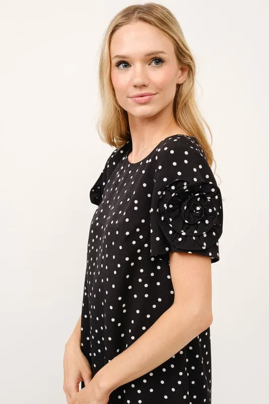 And The Why Embellished Sleeve Polka Dots Shift Dress - Farnelli