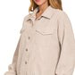 Zenana Distressed Corduroy Frayed Hem Cropped Jacket - Farnelli