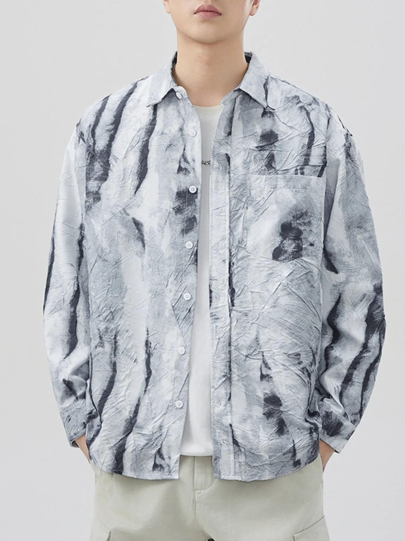 Men's Plus Size Tie-Dye Button Up Long Sleeve Shirt - Farnelli