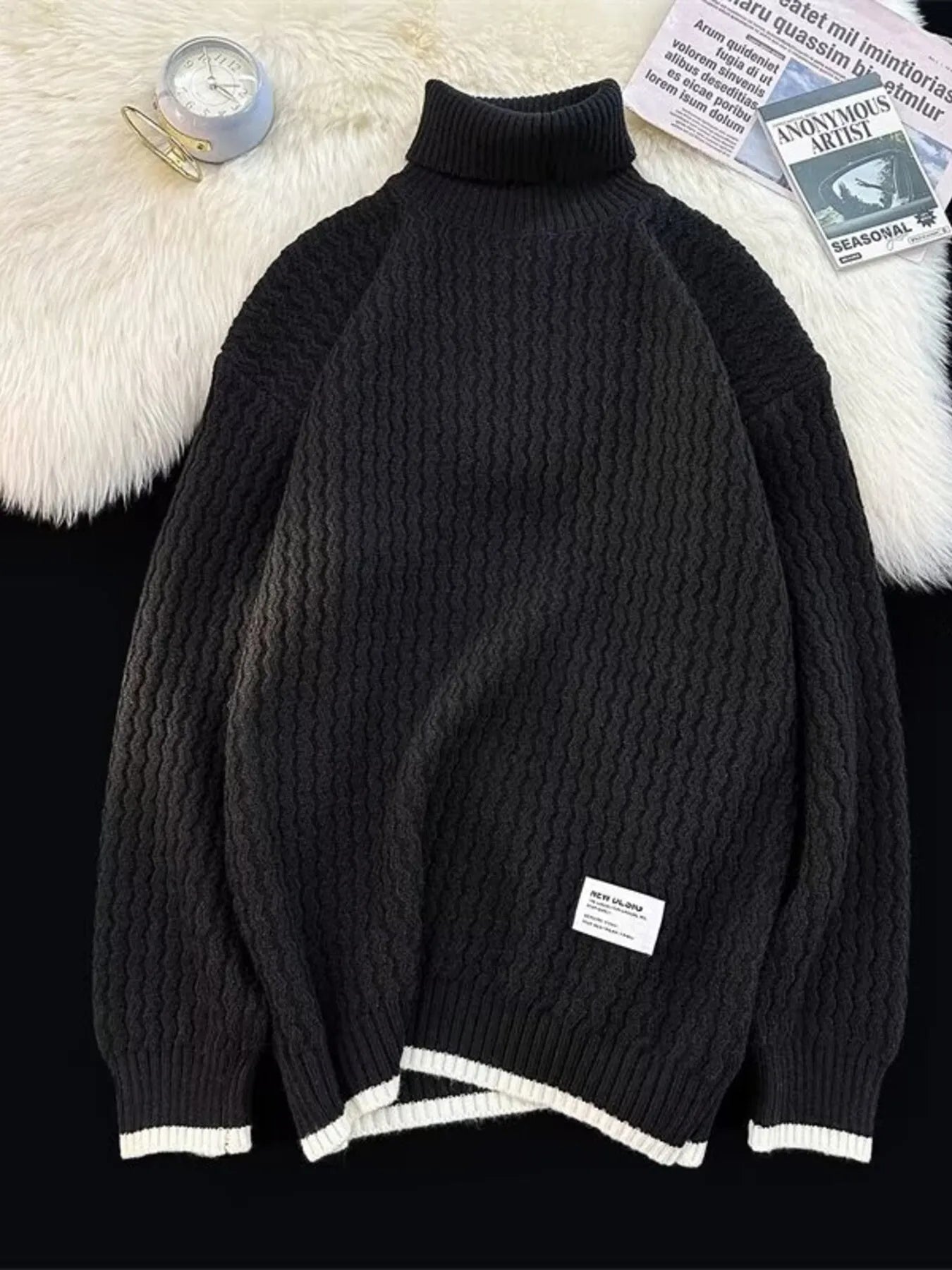 Men's Textured Knit Turtleneck Sweater - Farnelli