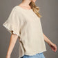 Umgee Full Size Raw Hem Ruffle Short Sleeve Blouse Plus Size - Farnelli