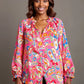 Umgee Full Size Satin Paisley Ruffle Neck Button-Up Shirt Plus Size - Farnelli