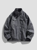 Me's Plus Size Zip Up Casual Jacket - Farnelli