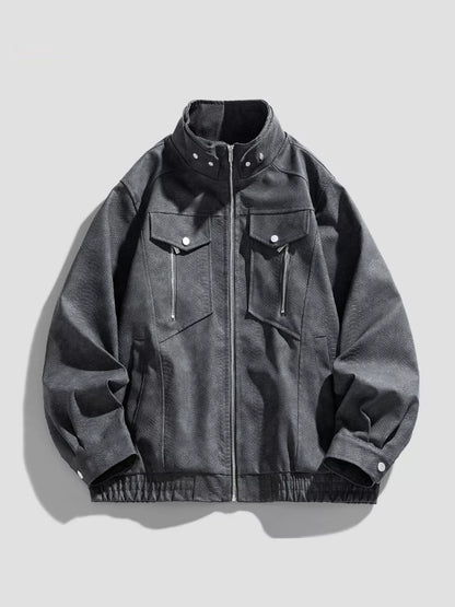 Me's Plus Size Zip Up Casual Jacket - Farnelli