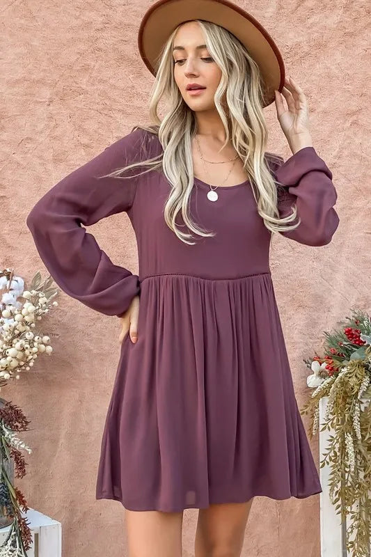 And The Why Back Lace Button Down Detail Bell Sleeve Dress - Farnelli