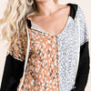 BiBi Popcorn Waffle Knit Hoodie with Print Block Front - BLACK/MUSTARD