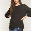 ADORA Bubble Texture Round Neck Blouse - Black