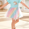 Children's Unicorn Graphic Rainbow Tulle Layered Dress - Mint Blue