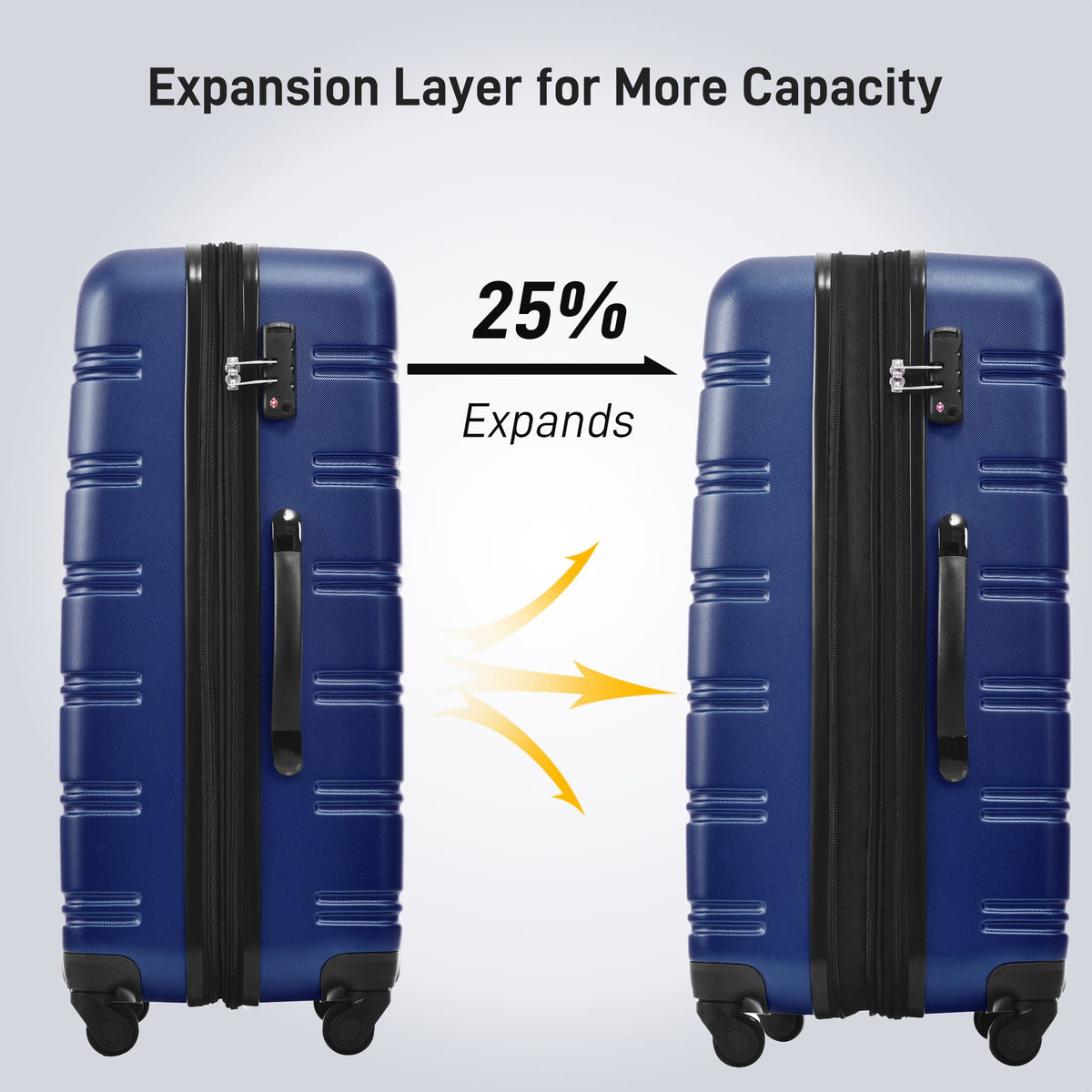 HouseOfZazla 3-piece hardside spinner luggage set with TSA locks in blue, purple, pink, and beige