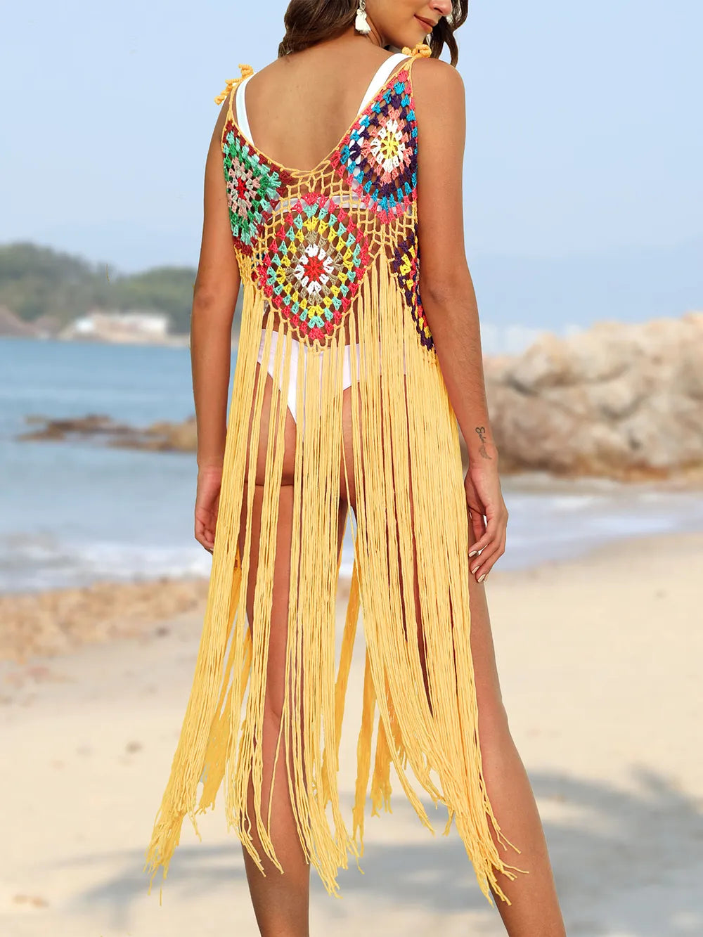 Fringe Spaghetti Strap Cover-Up - Farnelli