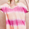BiBi Tiedye Printed Hacci Knit Top - PEACH/FUCHSIA