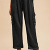 Annie Wear Wide Leg Cargo Satin Pants - Black