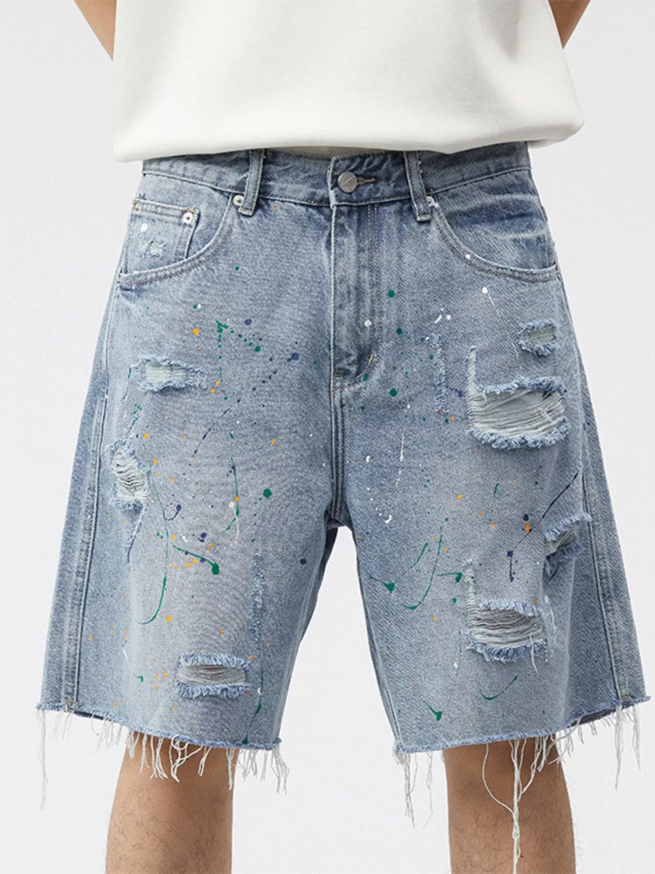 Men's Distressed Paint Splatter Denim Shorts - Farnelli