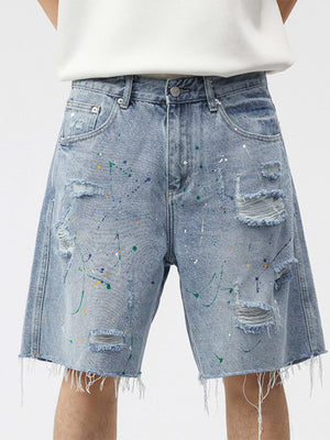 Men's Distressed Paint Splatter Denim Shorts - Farnelli