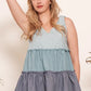 Lime 'N' Chili Full Size Color Block V-Neck Baby Doll Sleeveless Top Plus Size - Farnelli
