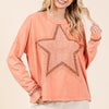 Mittoshop Mineral Wash Star Patch Long Sleeve T-Shirt - Coral cream