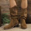 Suede Block Heels Boots - Dark Brown