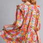 Umgee Full Size Ruffled Flower Print Tie Neck Tiered Dress Plus Size - Farnelli