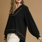 Umgee Full Size Linen Scallop Hem Blouse with Contrast Trim Plus Size - Farnelli