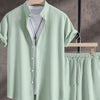 Men's Ribbed Short Sleeve Shirt and Shorts Set - Green
