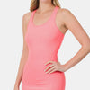 Zenana Stretchy Ribbed Knit Racerback Tank - N CORAL PINK
