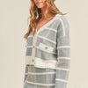 MABLE Plaid Button Down Sweater Cardigan and Mini Skirt Set - Dusty Blue