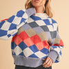 Aemi + Co Diamond Mock Neck Raglan Sleeve Sweater - Blue
