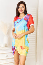 Shiny Tie-Dye V-Neck Twisted Dress - Farnelli