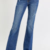 RISEN Full Size Distressed Mid Rise Flare Jeans Plus Size - DARK
