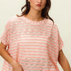BiBi Braid Striped Short Sleeve Round Neck T-Shirt - Pink