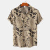 Men's Plus Size Floral Print Short Sleeve Button Down Shirt - Khaki