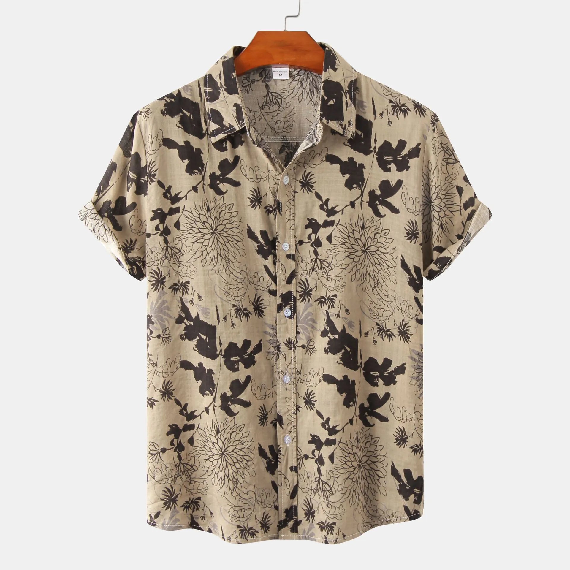 Men's Plus Size Floral Print Short Sleeve Button Down Shirt - Farnelli