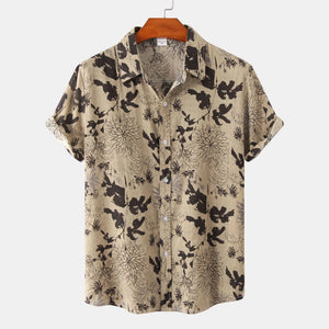 Men's Plus Size Floral Print Short Sleeve Button Down Shirt - Farnelli
