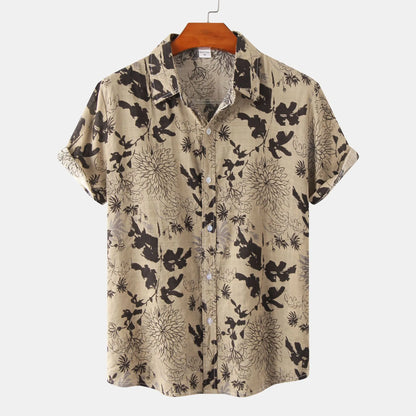 Men's Plus Size Floral Print Short Sleeve Button Down Shirt - Farnelli
