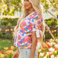 Aleia Floral Knotted Short Sleeve Blouse - Farnelli