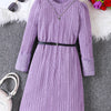 Children's Ribbed Knit Long Sleeve Dress - Lavender