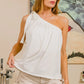 BiBi Cotton Span Knit With Tied Ribbon One Shoulder Top - Farnelli