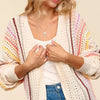 Haptics Full Size Striped Crochet Open Front Cardigan - Oatmeal/Coral/Yellow