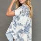 Umgee Full Size Two Tone Print Button Up Short Sleeve Shirt Plus Size - Farnelli