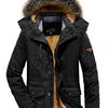 Men's Plus Size Zip Up Long Sleeve Puffer Coat with Faux Fur Hood - Black
