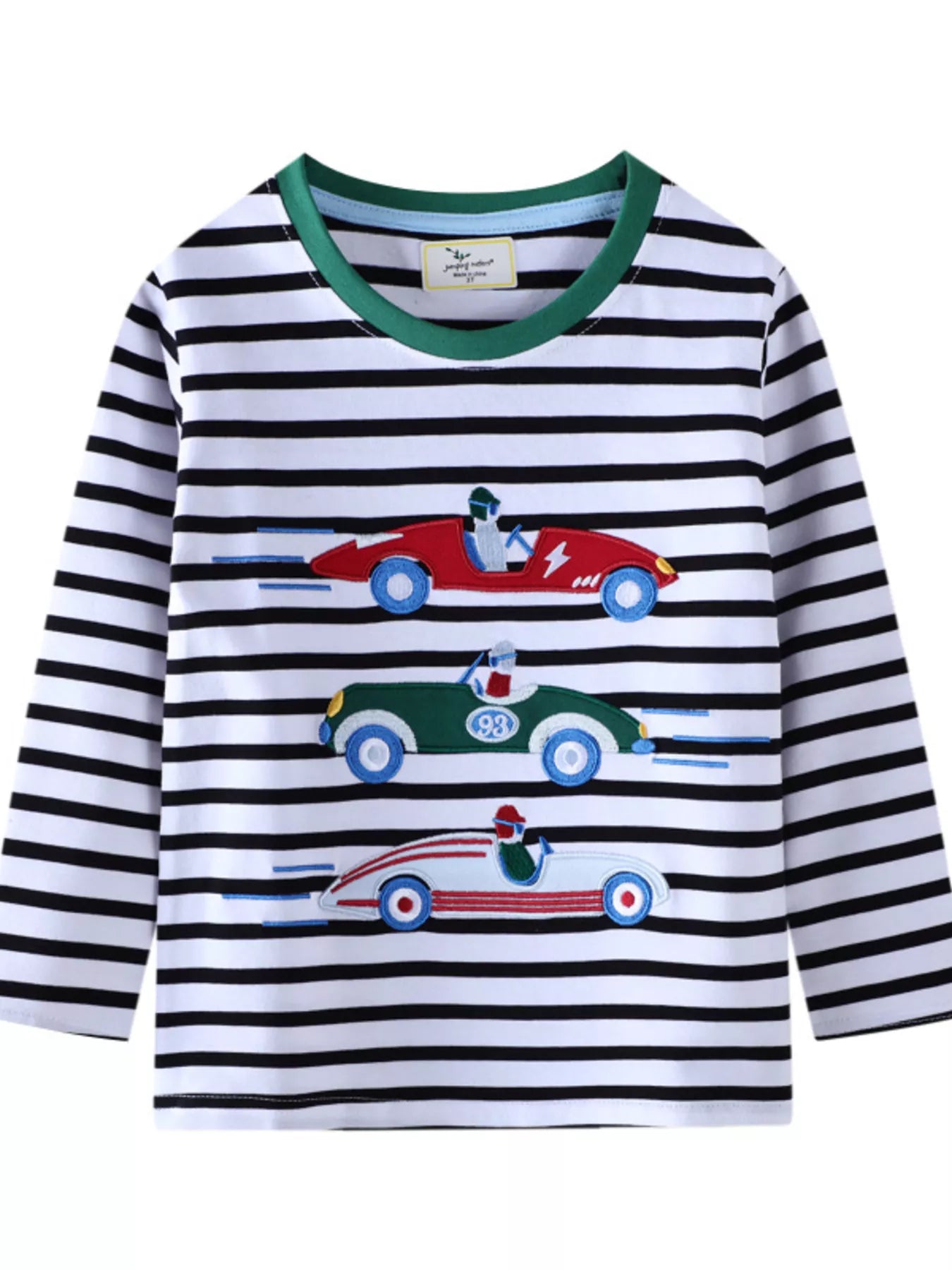 Children's Racing Car Embroidered Striped Long Sleeve T-Shirt - Farnelli
