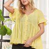 ADORA Button Down Ruffled Babydoll Blouse - YELLOW